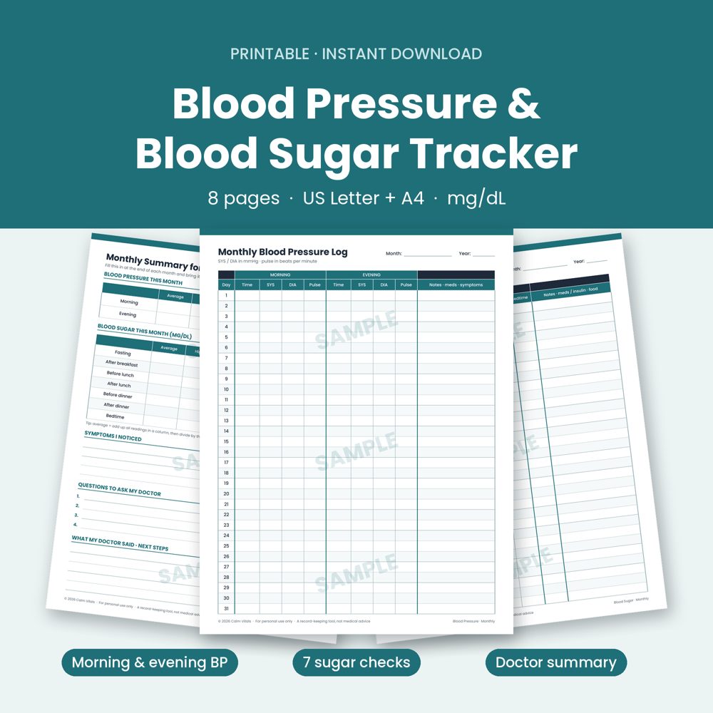 Blood Pressure and Blood Sugar Tracker pages